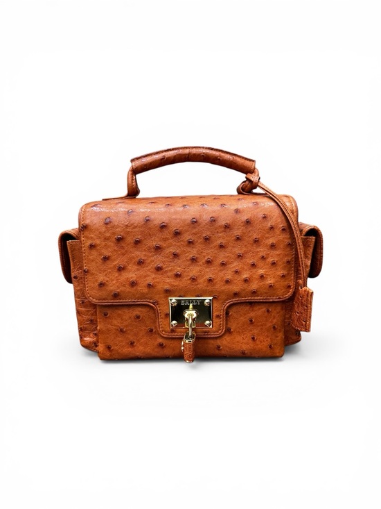 Vintage Bally Ostrich Leather Top Handle Bag West GermanyPadlock Satchel